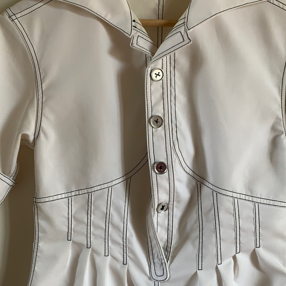 Opening Ceremony Midi White Dress with Silver buttons and black stitching